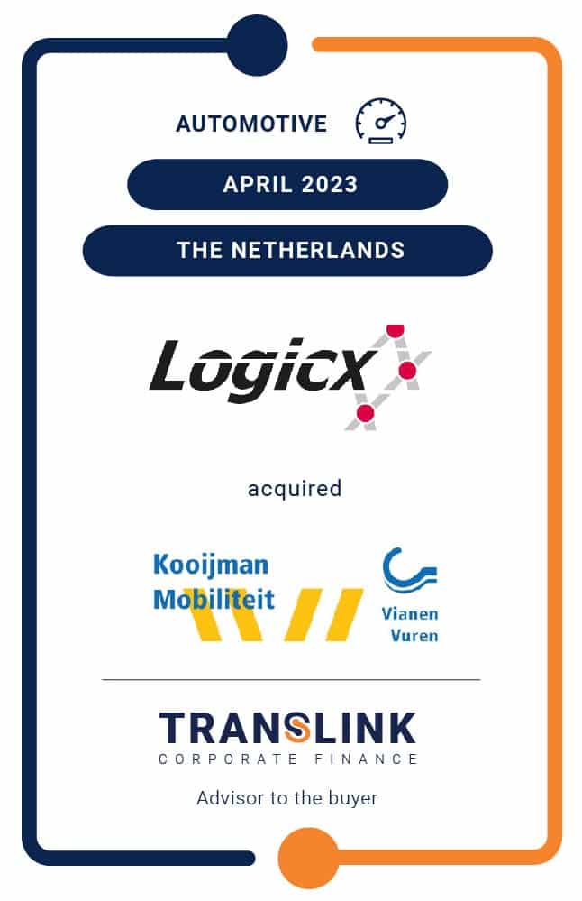 Translink Corporate Finance acted as the advisor to Logicx on the acquisition of Kooijman Mobiliteit