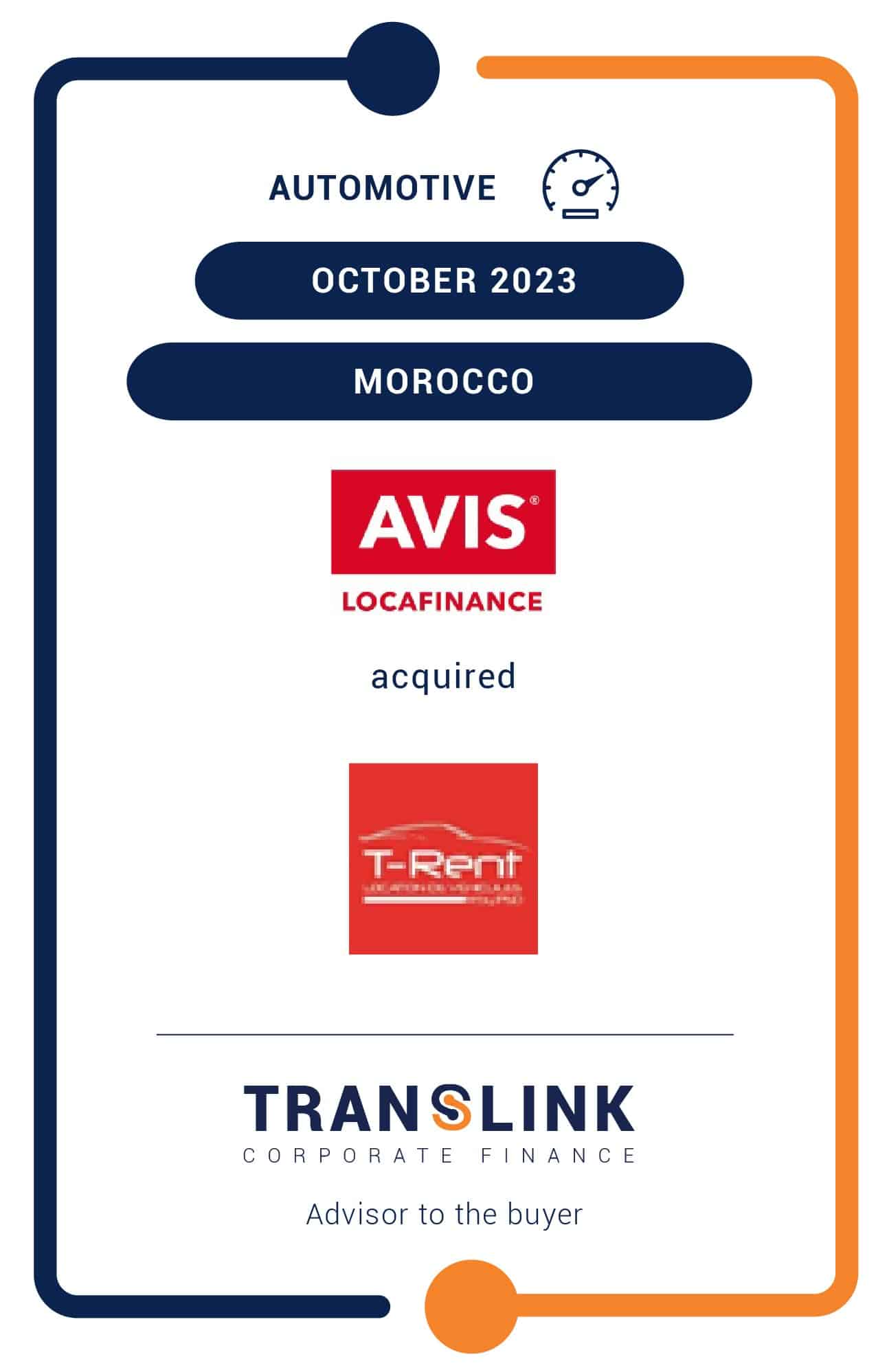 Translink Corporate Finance acted as the advisor to Avis Locafinance Group on the acquisition of T-Rent