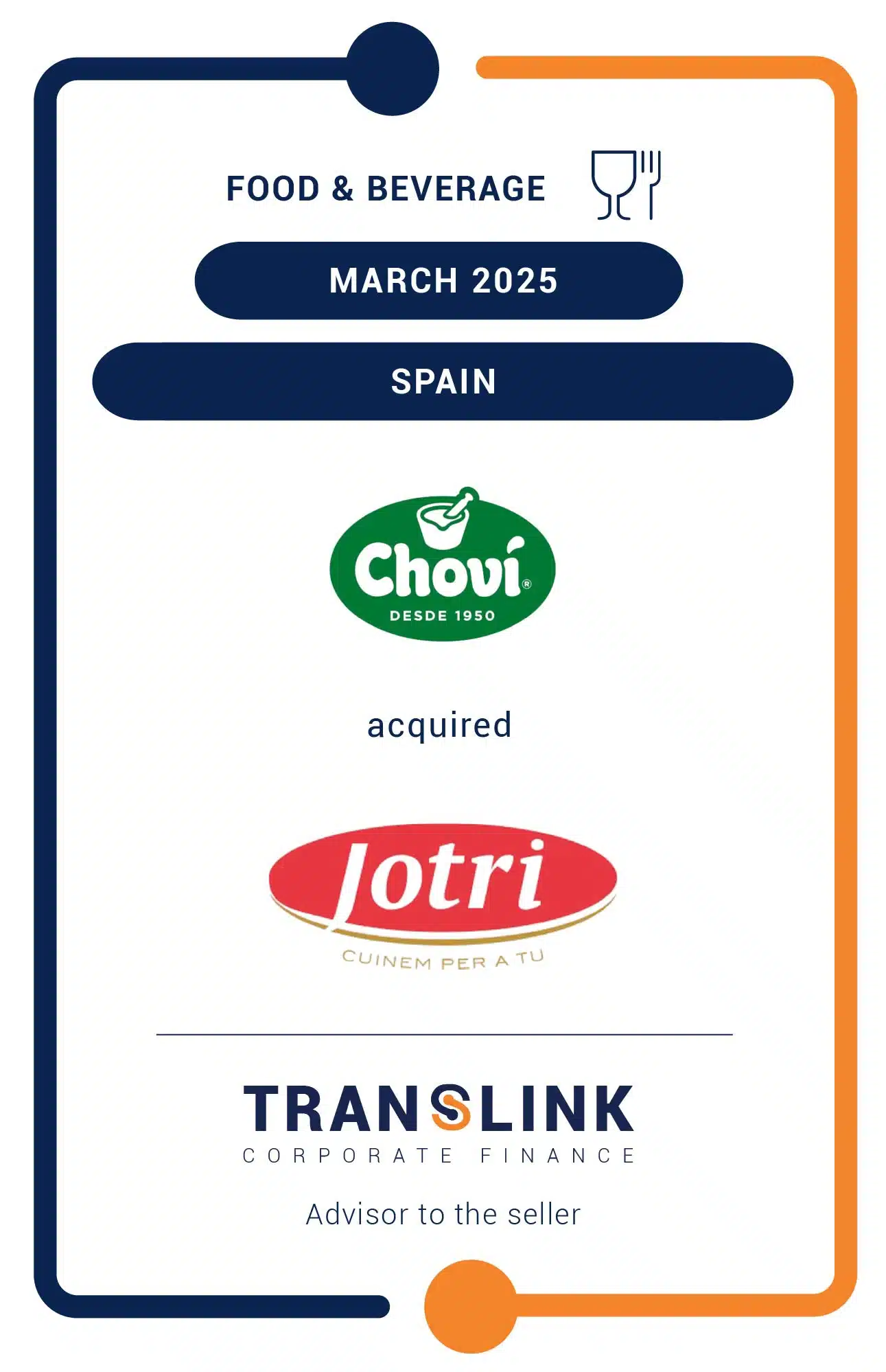 Translink Corporate Finance acted as the advisor to Jotri in its sale to Choví