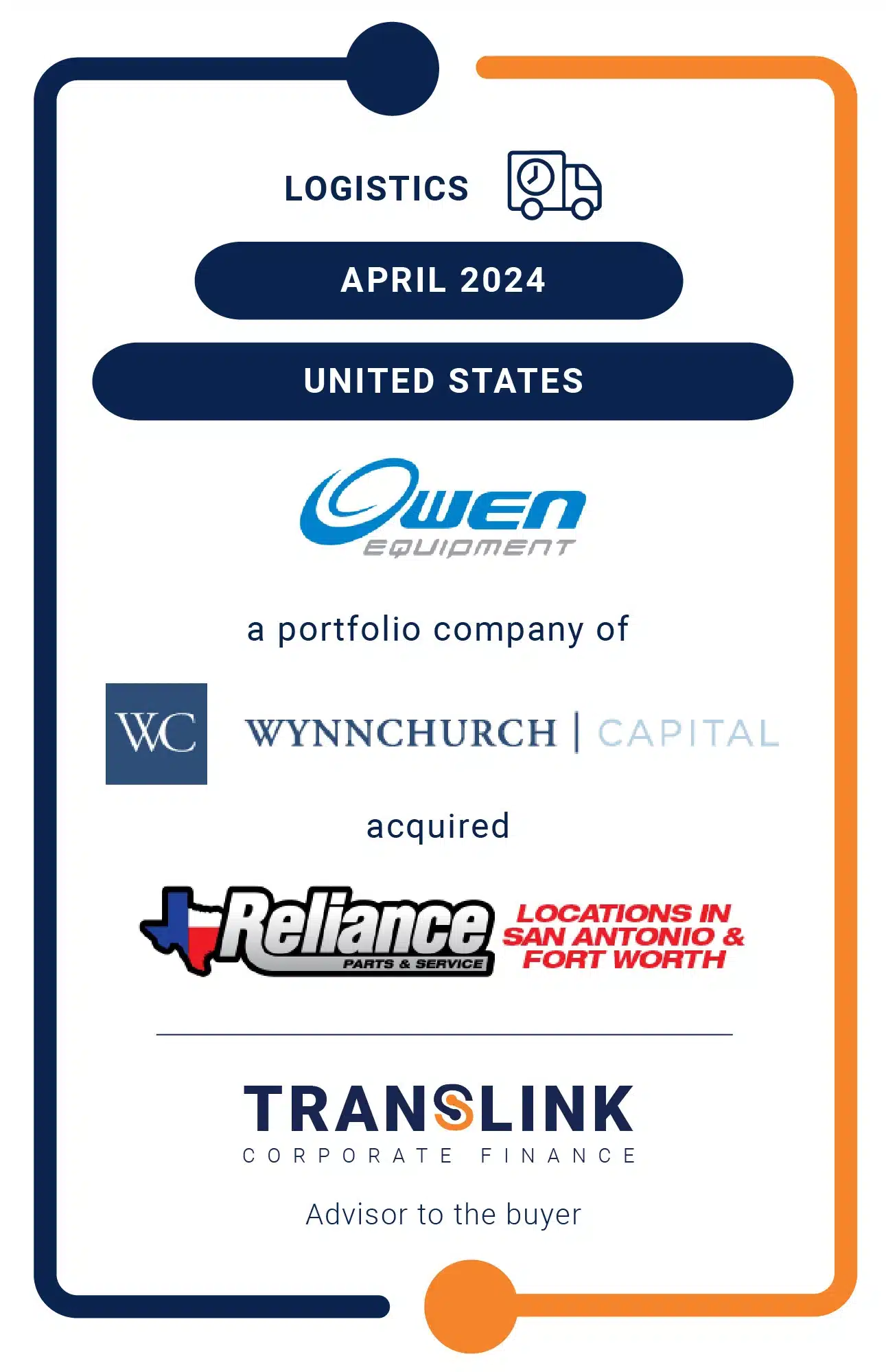 Translink in the US, Dinan & Company, initiated the acquisition of Reliance Truck & Equipment by Owen Equipment Company, a portfolio company of Wynnchurch Capital