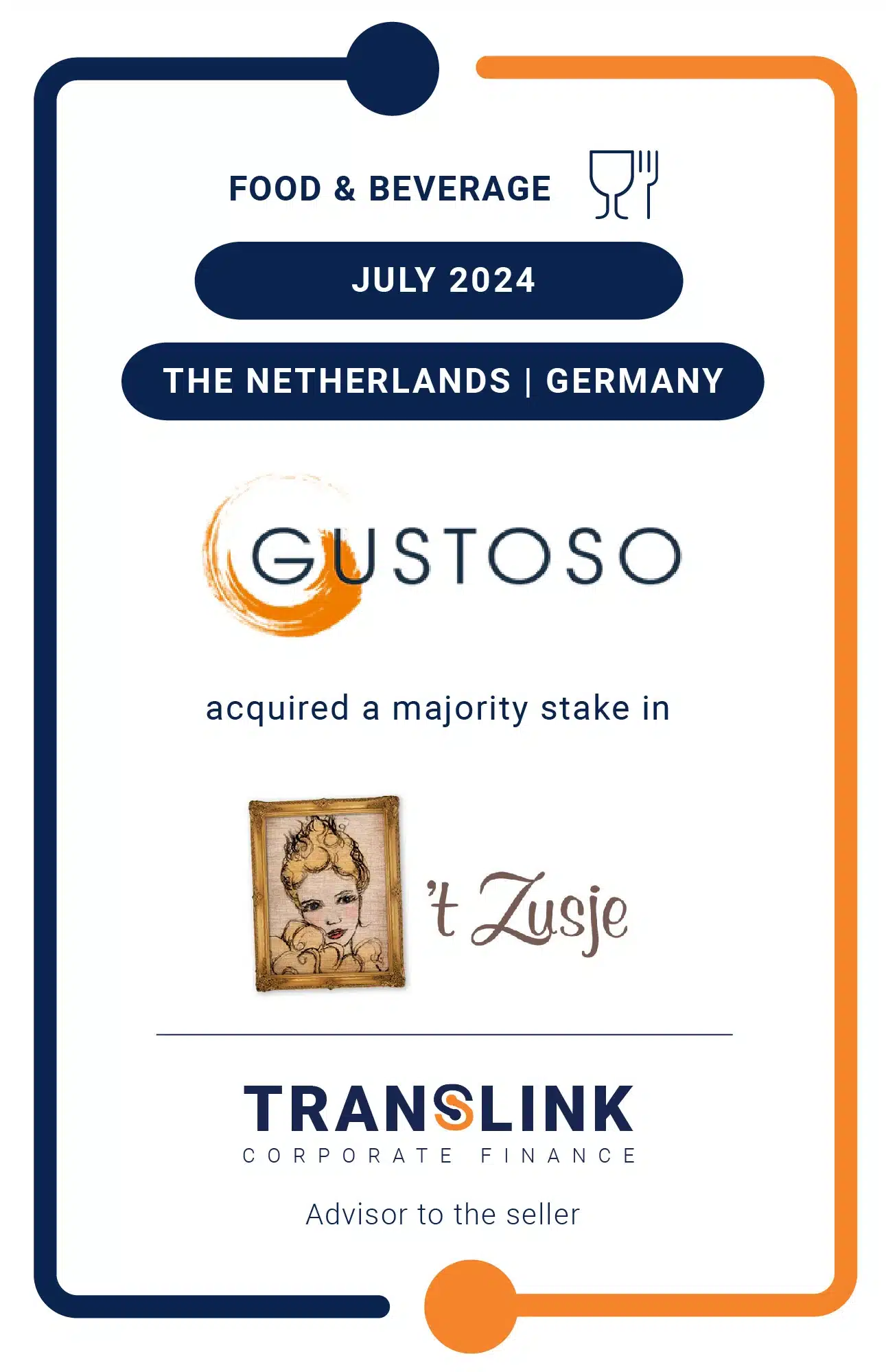 Translink Corporate Finance acted as the exclusive advisor to the shareholders of ‘t Zusje on the sale of a majority stake to Gustoso Gruppe
