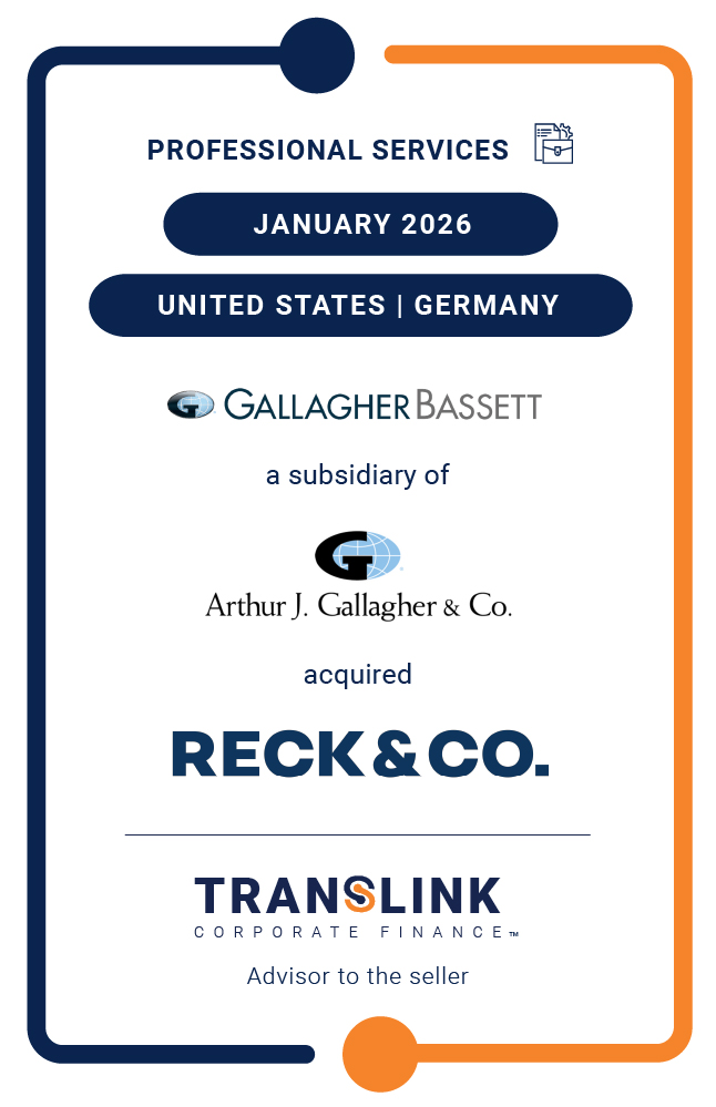 Translink Corporate Finance acted as the advisor to Reck & Co. on the sale to Gallagher Bassett, a subsidiary of Arthur. J. Gallagher & Co.